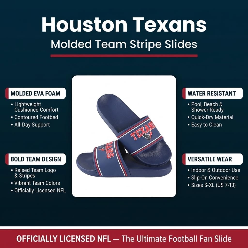FOCO Houston Texans Slides for Men NFL Molded EVA Foam Sandals | Water Resistant, Officially Licensed
