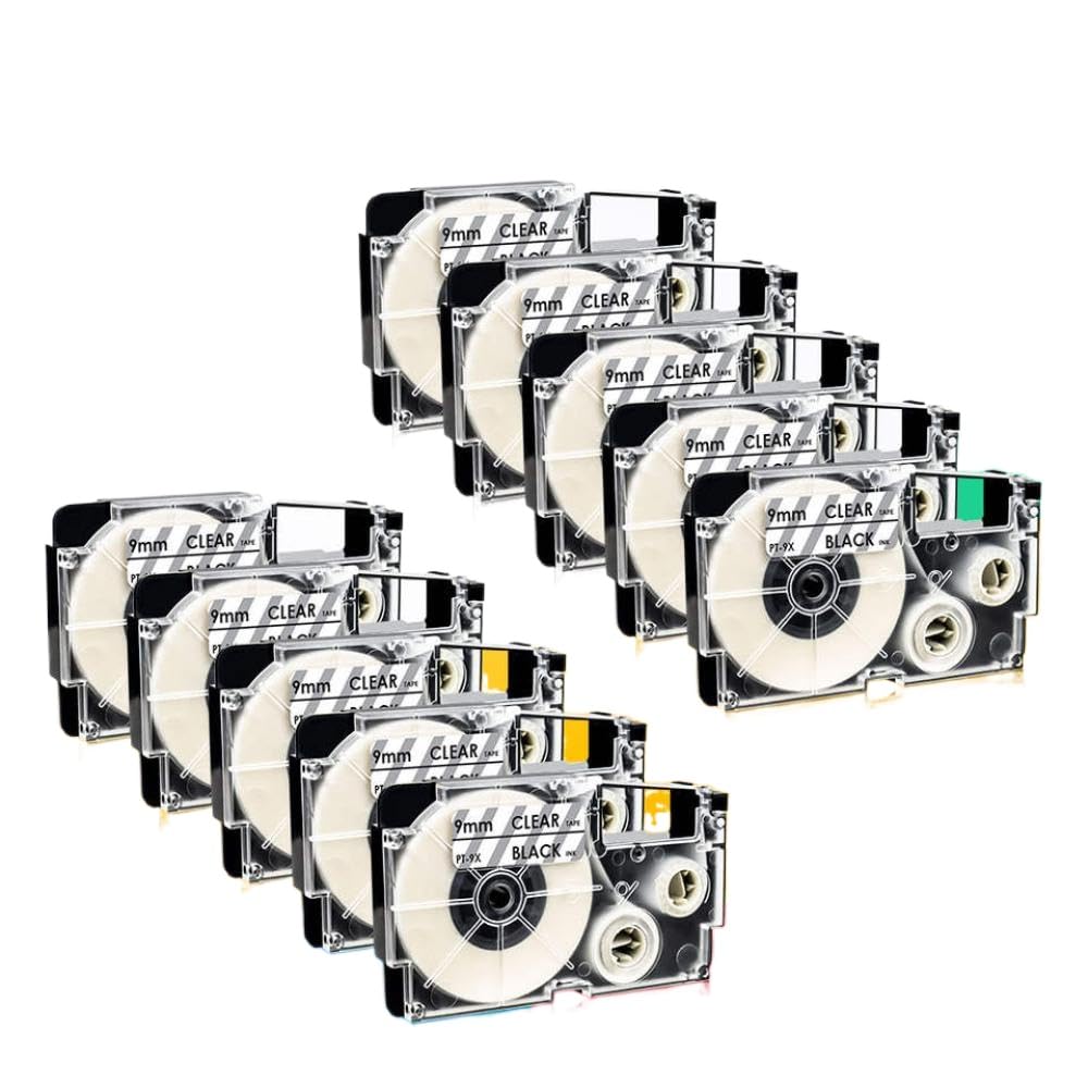 20pcs nero su cartuccia trasparente a nastro trasparente da 9 mm compatibile con XR-9x KL-60 KL-120 KL-70E KL-100E KL-100 KL-200.