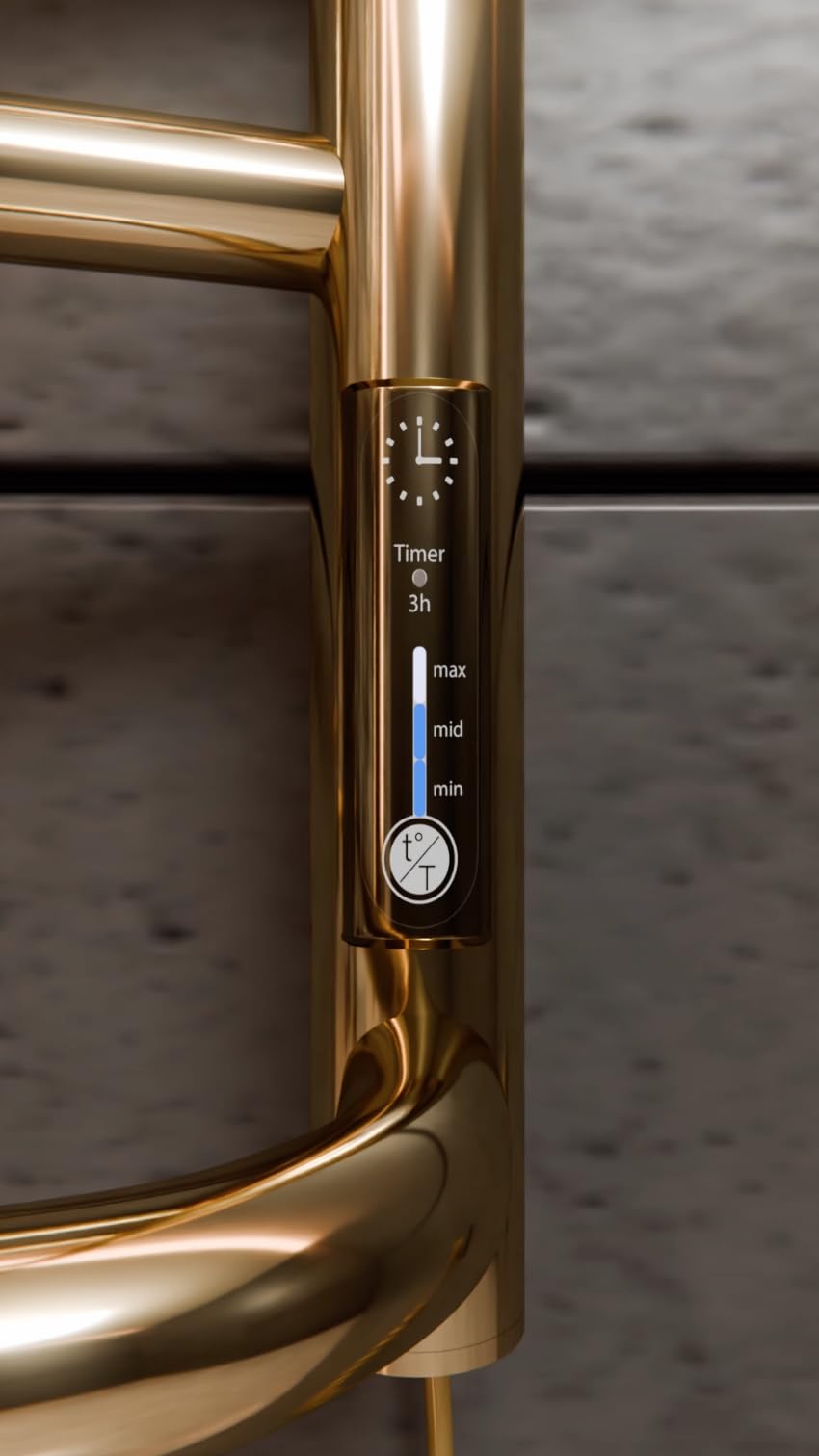 Elna Scaldasalviette Oro - 168W - 1005x530mm - Elettrico con Ripiano - Per Famiglia & Casa - Acciaio Inox - Con Termostato, Timer & Eco - IP44 - Montaggio a parete