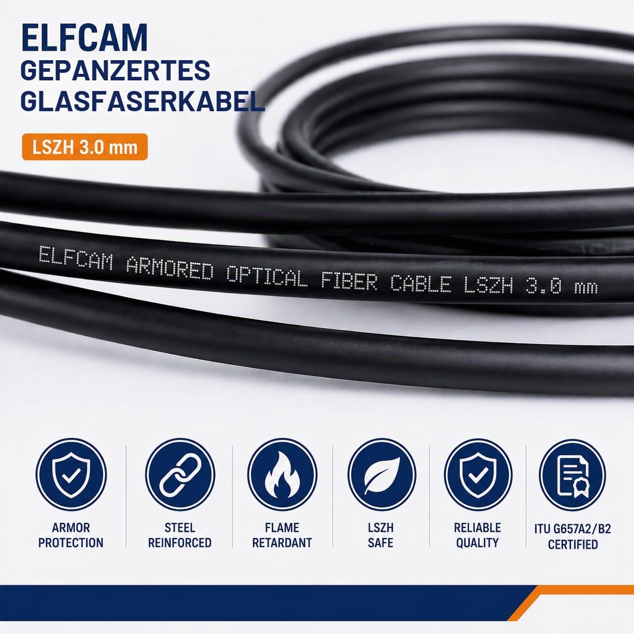 Elfcam® - 100m Gepanzerte Glasfaserkabel LC/APC auf LC/APC Stecker – Bild 4