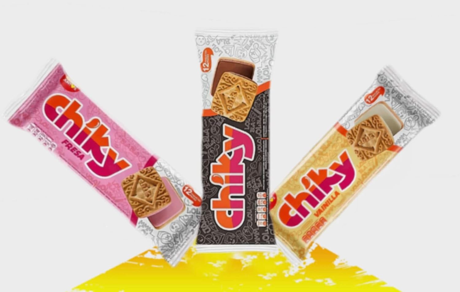Galletas Chiky 3 Pack Sabor Chocolate, Fresa, Vainilla (36 unidades)