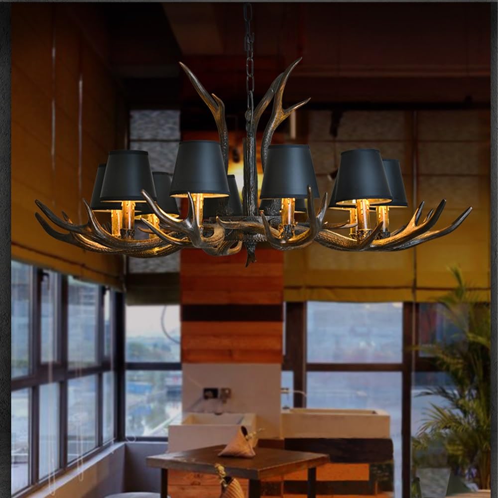 LED-kroonluchter in messing en houtgrijze landelijke stijl • Verlichting Trends