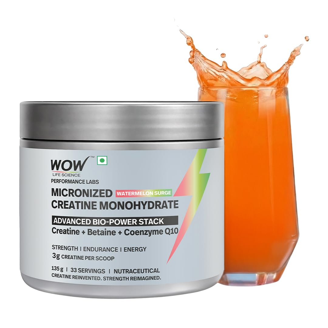 WOW Life Science Micronized Creatine Monohydrate Powder – ADVANCED BIO‑POWER STACK | 3g Creatine per Scoop with Betaine & Coenzyme Q10 | Strength, Power & Lean Muscle Support | No Bloat Formula | No Added Sugar | Great Tasting | For Men & Women | 135g (33 Servings) | Watermelon-image-26