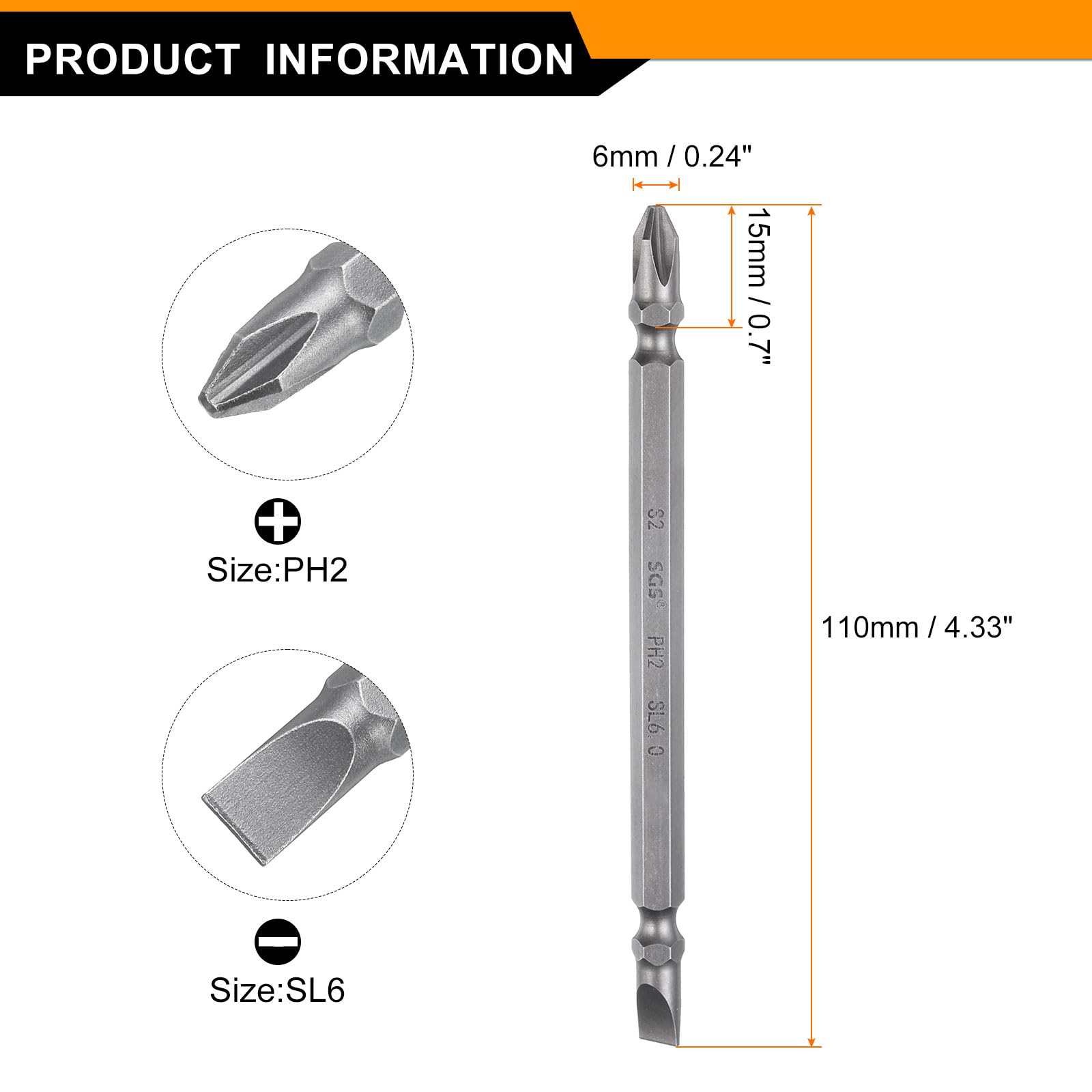 HARFINGTON 5pcs Magnetic Double Ended Screwdriver Bit 6.35mm PH2/SL6 1.5" Length 1/4" Hex Shank S2 Steel Phillips Cross Slotted Flat Screw Driver Bit, Grey, Screwdriver Bit Sets - Canada