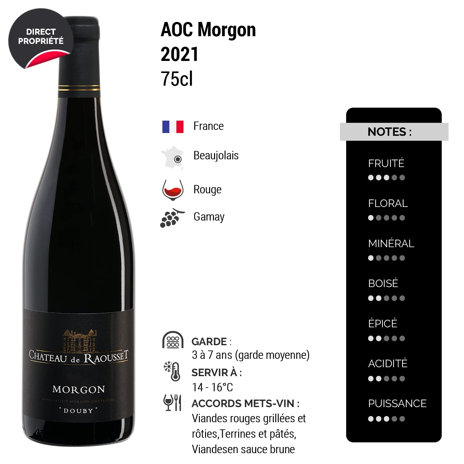 Morgon Douby - Rouge 2021 - Château de Raousset - Vin Rouge du Beaujolais (3x75cl)