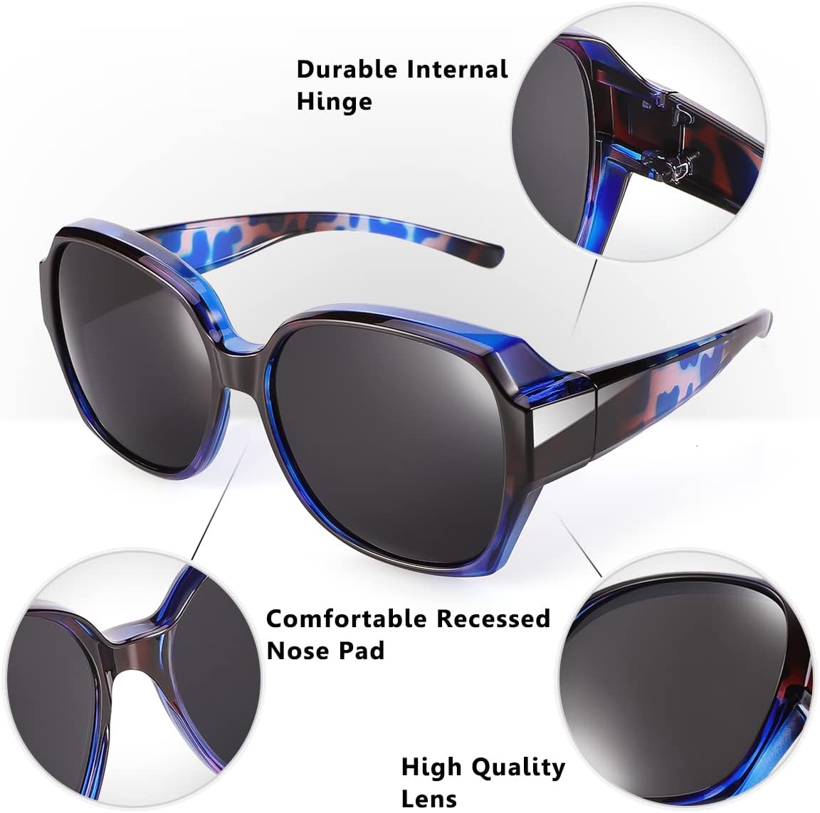 Polarized Fit Over Glasses Sunglasses For Women Men, Trendy Square Sunglasses Over Glasses UV Protection - Image 4