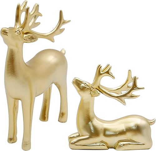 Decoración de Navidad de reno, 2 piezas, escultura de reno pequeño, decoración de alce de resina, decoración para decoración de Navidad, decoración