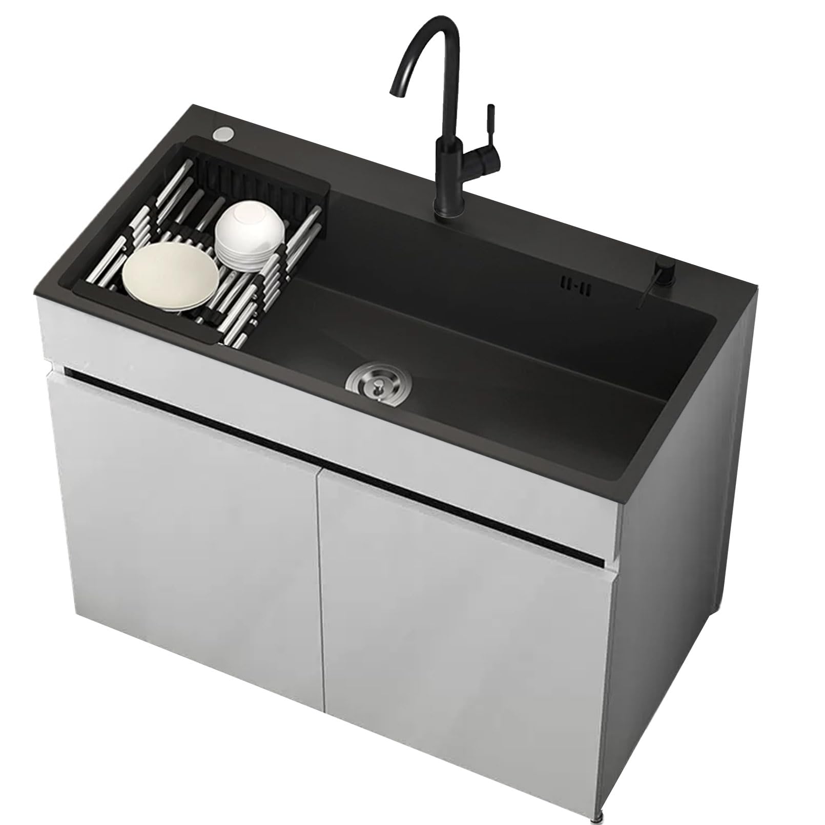 Fregadero de Acero Inoxidable 80 cm Independiente con Mueble Inferior | Grifo de Dos Mandos para Agua Fría/Caliente | Estante | Interior/Exterior | Comercial & Doméstico | Cocina/Baño