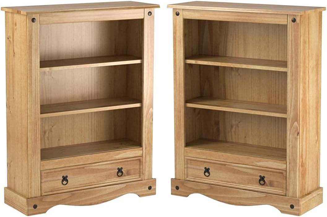 Birlea Small Low Bookcase, Mexican, Solid Pine, W 84cm x D 29cm x H 100cm