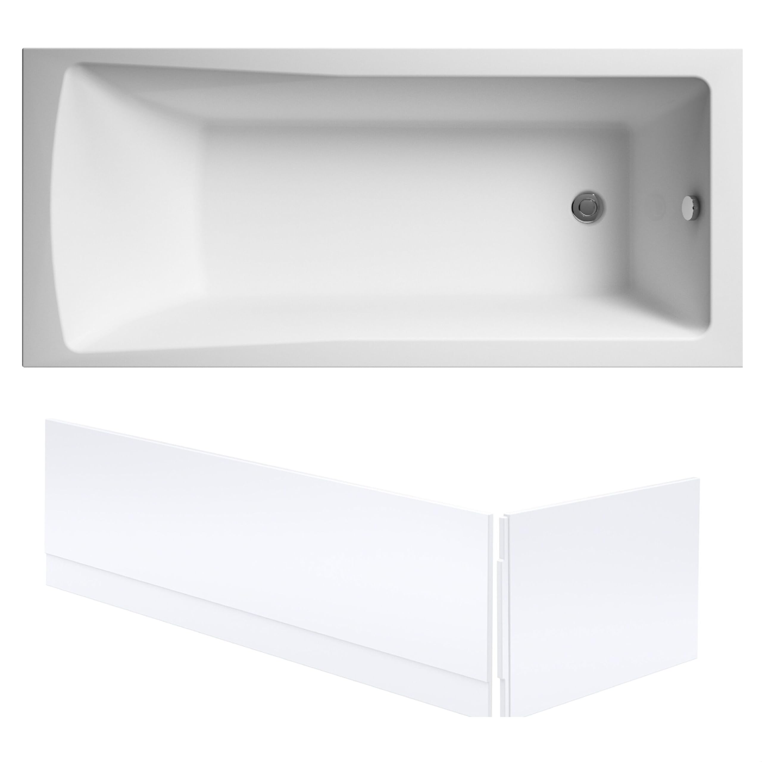 Balterley White 1700 X 700Mm Square Shower Bath With Leg Set & Front & End Bath Panels, Straight Single Ended Gloss Soaking Bathtubs, Acrylic Baths, Rectangular Soaking Bathtub