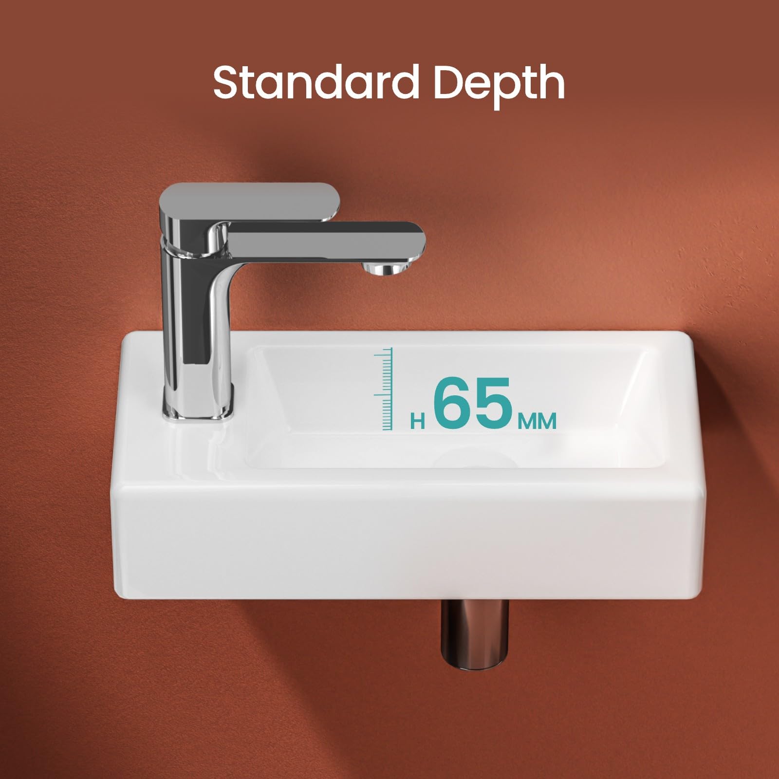 EMKE Lavabo de pared pequeño de esquina rectangular de cerámica para baño, 36 x 18 x 9 cm (largo x ancho x alto) – Un agujero para grifo izquierdo