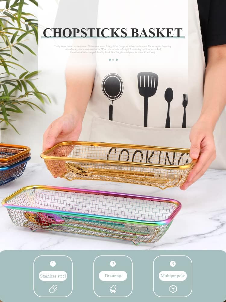 Miniatura 2 de Cesta de cubiertos de acero inoxidable para secado de utensiliospalilloscucharatenedorcuchillo escurridor de cubiertos, organizador de cubiertos,