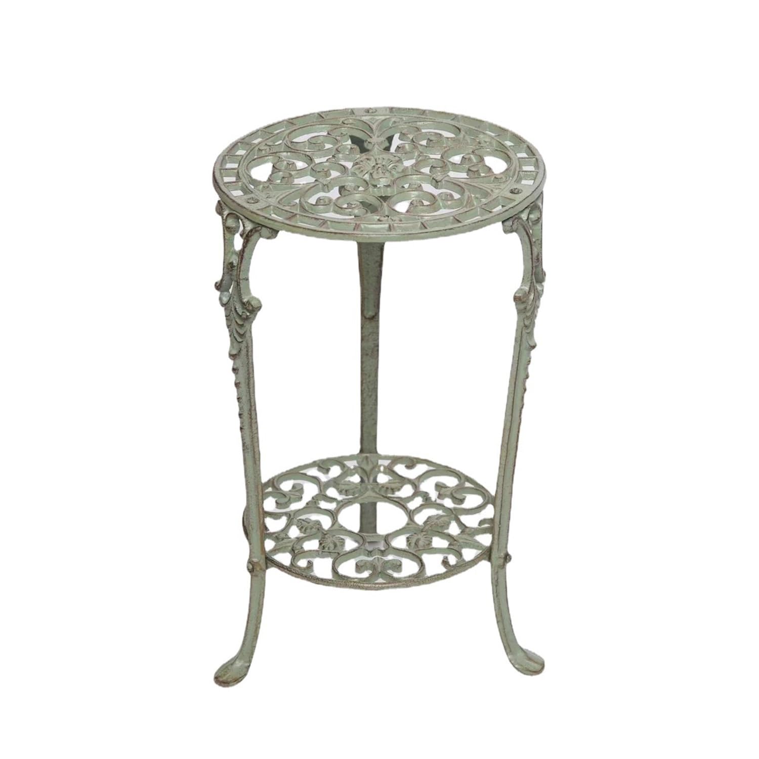 Round Wrought Iron Coffee Tables, Garden Decor Bistro Tables, Made of Cast Iron with Embossed Patterns, Large Diameter Tabletop, for Garden Backyard(White)