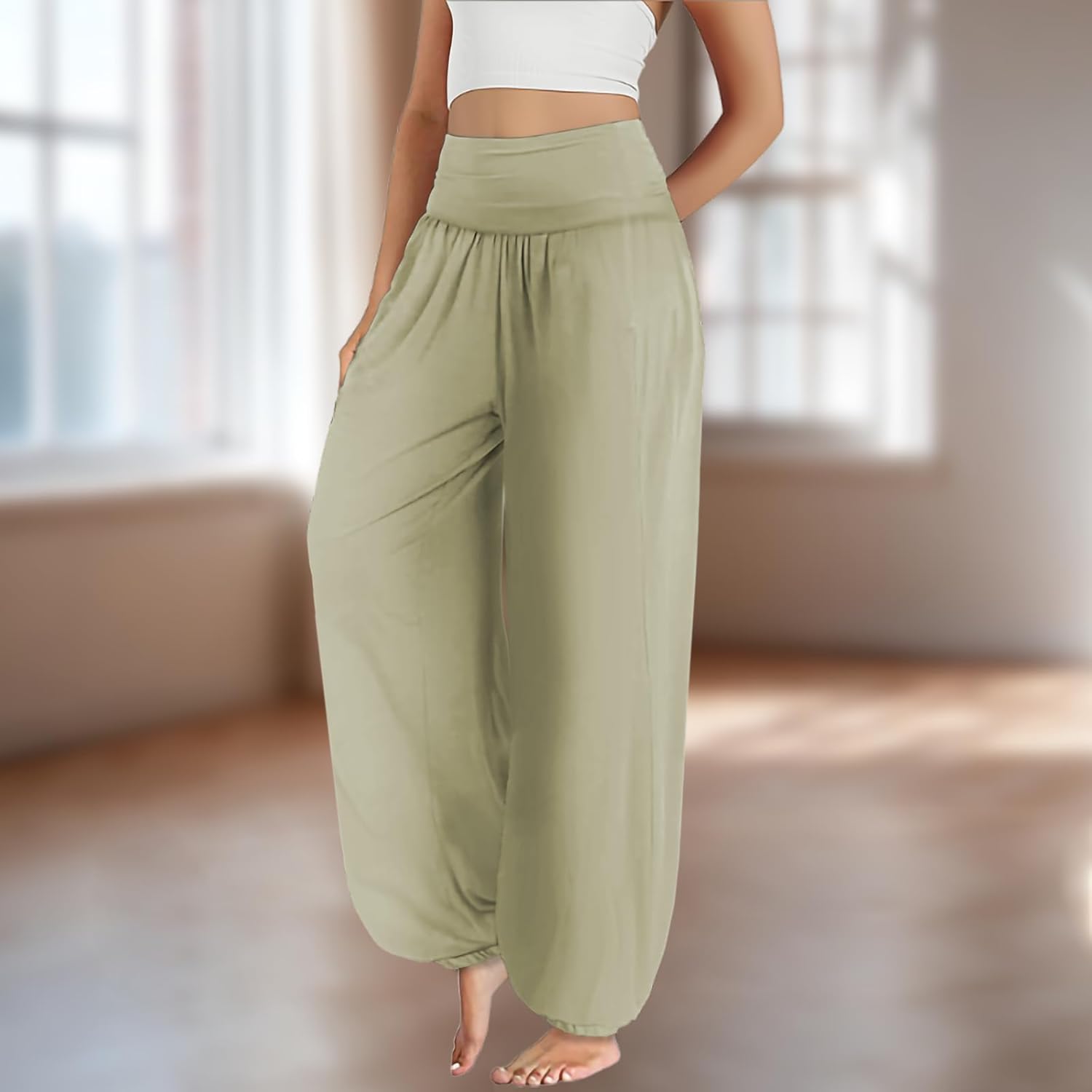 MARSVOVO Trendy Casual Pants for Women Lounge Pants Comfy Elastic High Waisted Yoga Wide Leg Trousers - Image 2