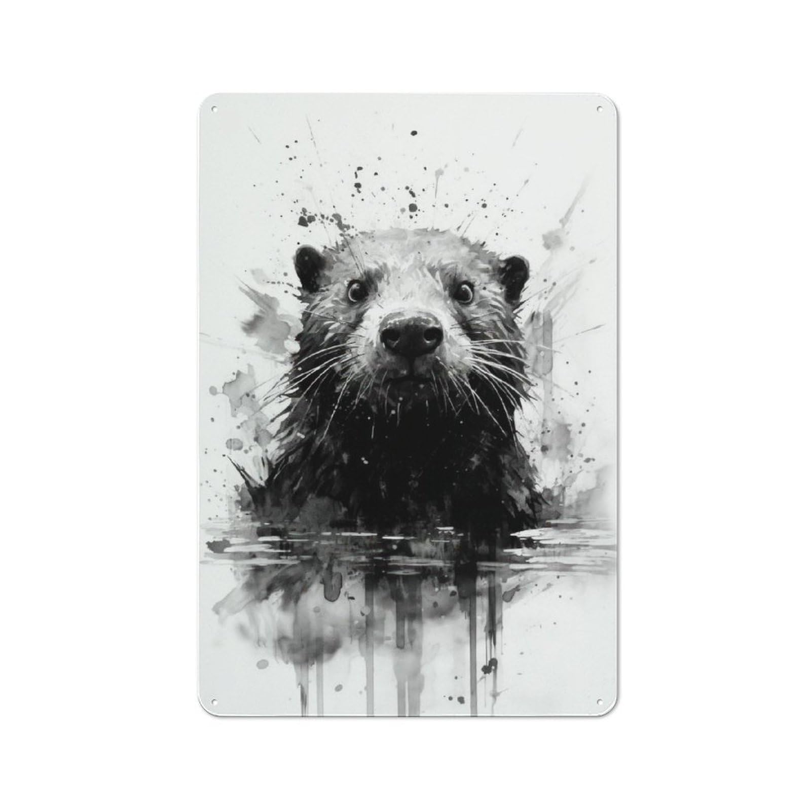Junmoney Beaver Beauty Watercolor Rustic Metal Sign 30X20cm For Man Cave Or Games Room, For Vintage Wall Decor Fans, For Garage And Workshop Walls
