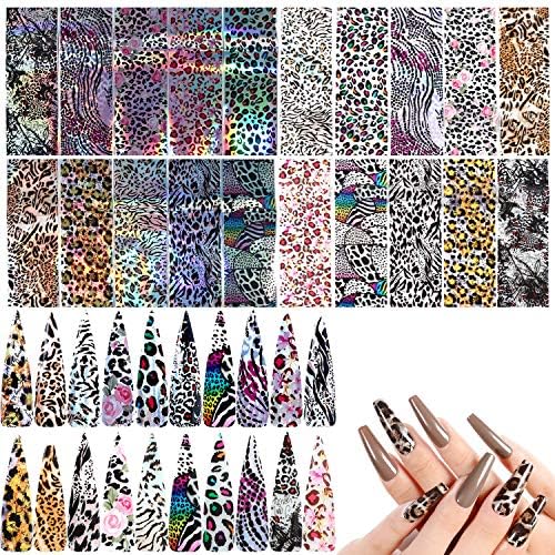 20 Sheets Leopard Nail Stickers，Starry Sky Animal Skin Design Nail Art Decoration Glue Transfer Nail Foils for Women Fingernails and Toenails Acrylic Decorations Manicure Tips Wraps Charms