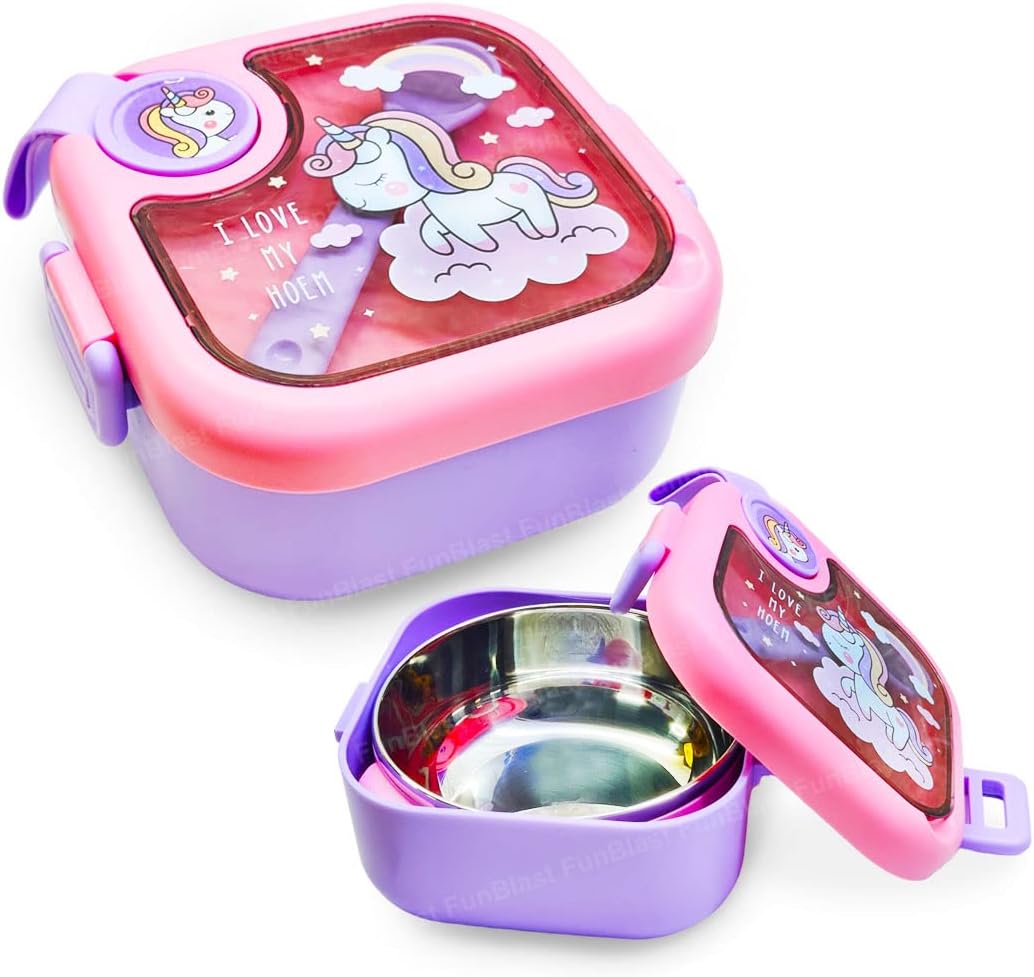 FunBlast Lunch Box for School Kids – Unicorn Theme Lunch Box with Spoon, Tiffin Box for School, Air-Tight Lunch Boxes, Insulated Tiffin Box, Lunch Boxes for Dry Foods (750 ML; Multicolor)
