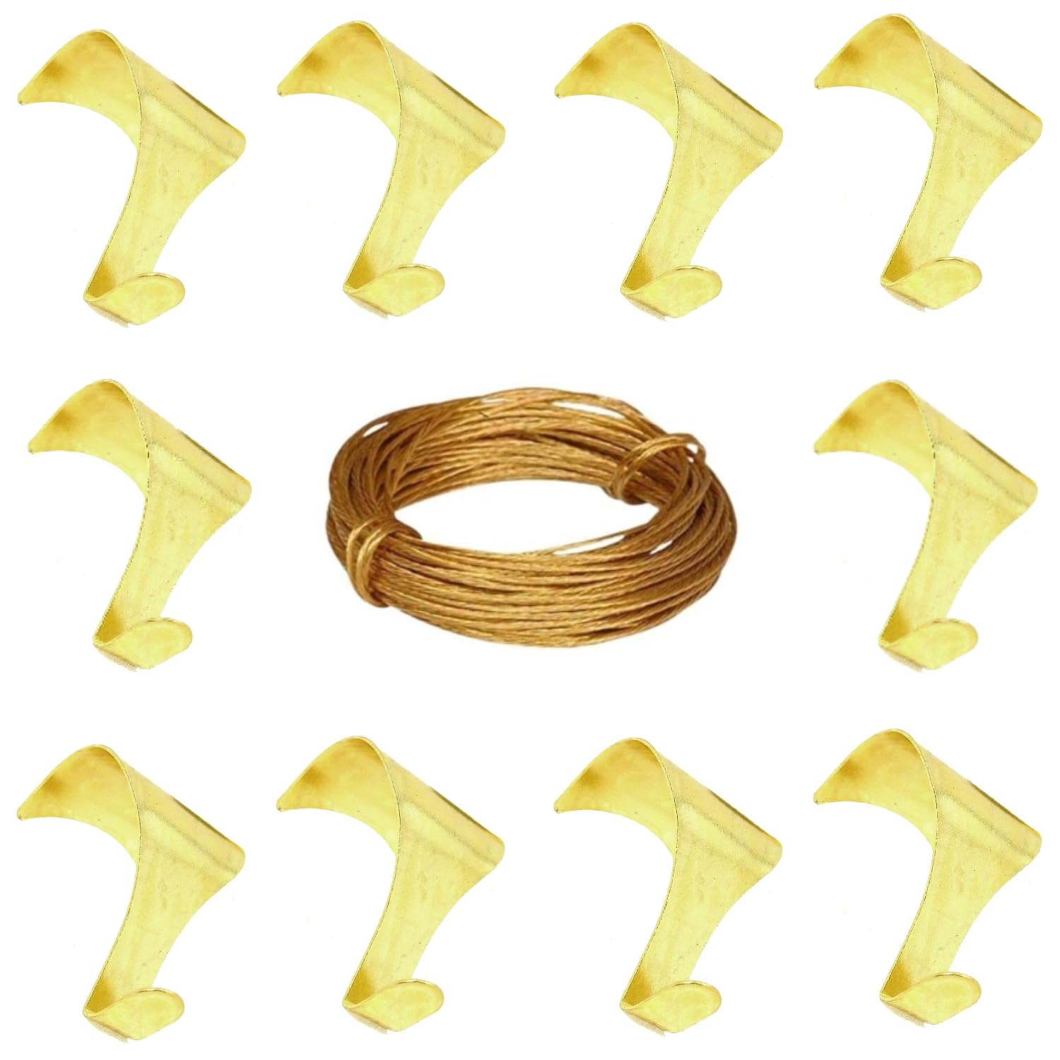 Sisi Uk Brass Picture Rail Moulding Hook Plated Picture Frame Hanging Hooks Photo Mirror Hangers Pack Of 10 With 3Mtr Wire