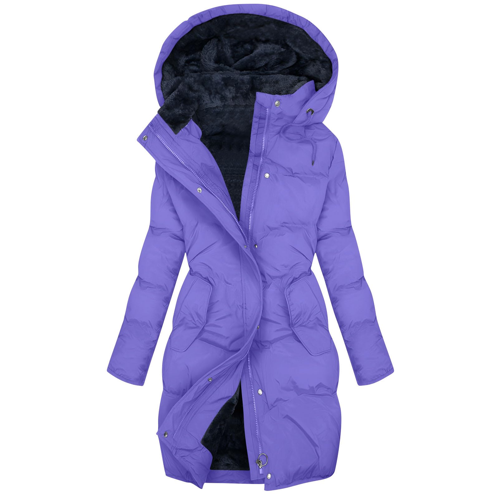 EMATOP Warm Winterjacke Damen Lang Baumwolle Parka Jacke Winddicht Wintermantel mit Kapuze Fleecejacke Langarm Einfarbig Mantel Elegant Bequem Outdoorjacke Flauschig Kuschelig Winterparka