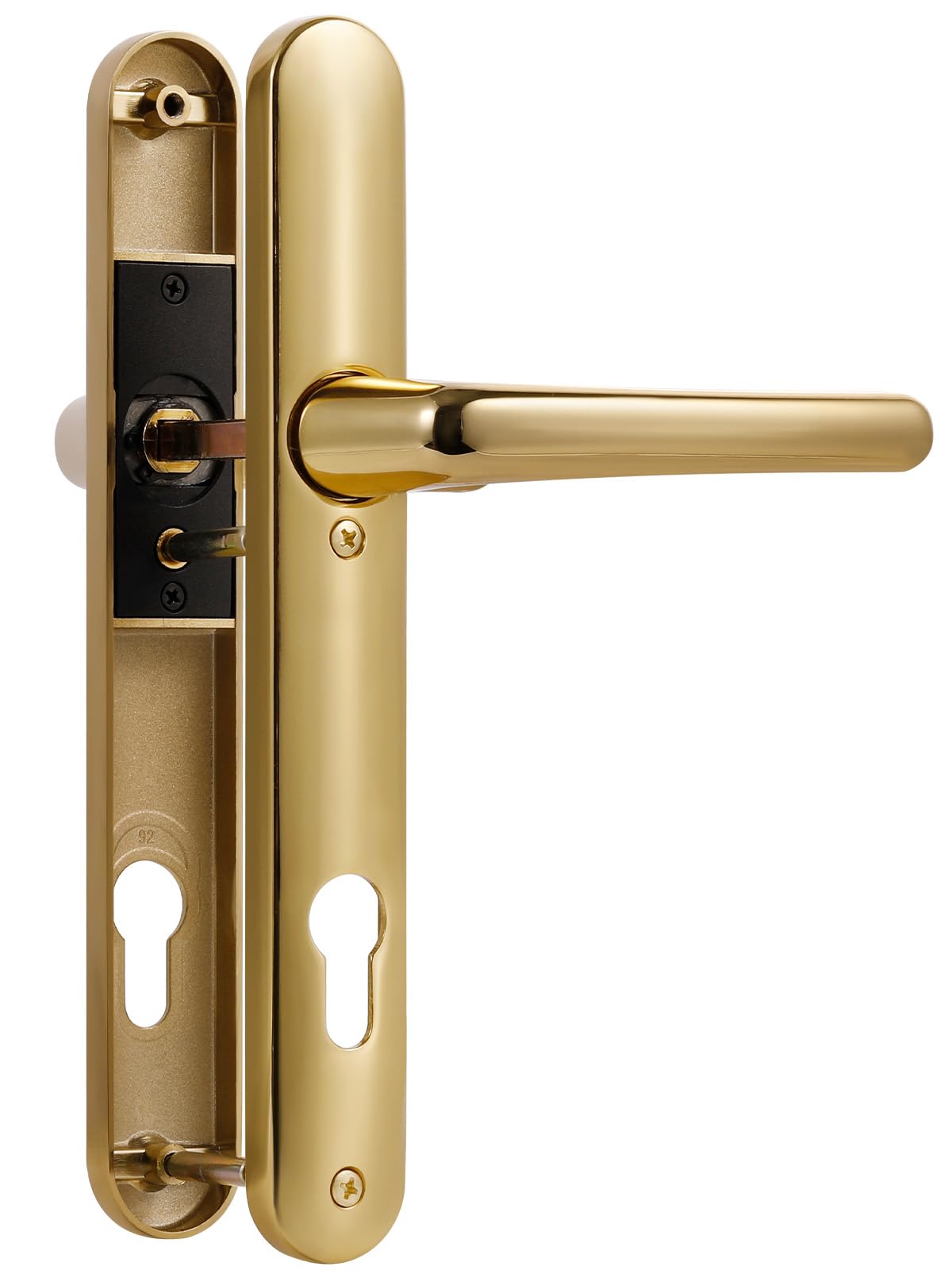 SORWDUERM PVD Gold Door Handles Set 92mm PZ Centres 122mm Screw Hole Distance 220mm Backplate Length Replacement Door Lever for UPVC Composite Timber Door Zinc Alloy