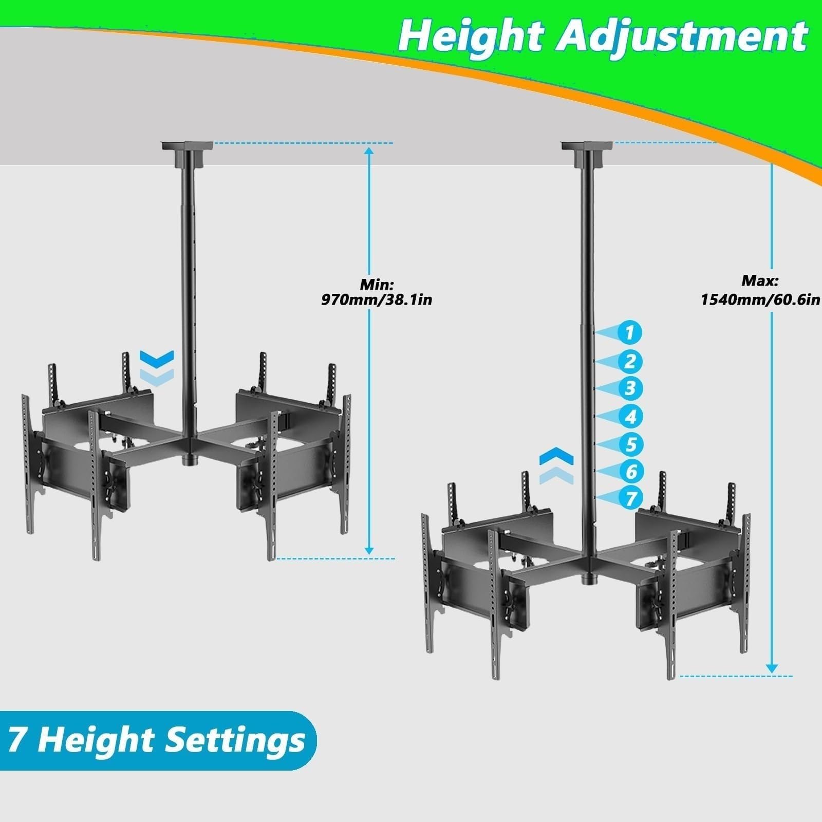 Soporte De Techo para TV - Soporte De Techo De 4 Lados para TV, Soporte De Techo para TV con Inclinación Y Giro Ajustables, Marco Giratorio De 360 Grados para Televisores LCD