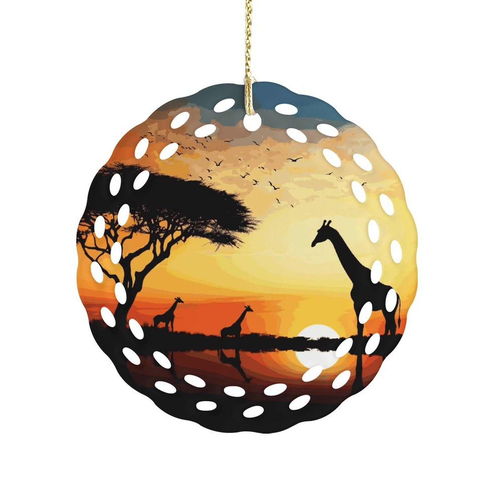 Fekiloot Women's Style Giraffe Sunset Ceramic Ornaments 3 Inch Round,Holiday Keepsake For ,Girls,Pet Owners,Hanging Ornament Gifts Idea For Home