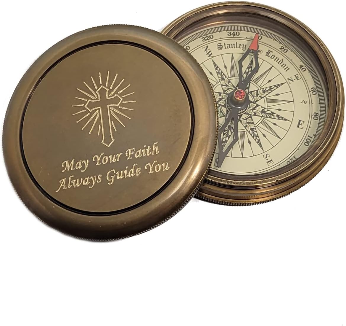Personalized Compass Engraved | Gift for Baptism, Confirmation, Graduation, Anniversary | Antique Brass Desk Compass in Wood Box for Men, Him, Son
