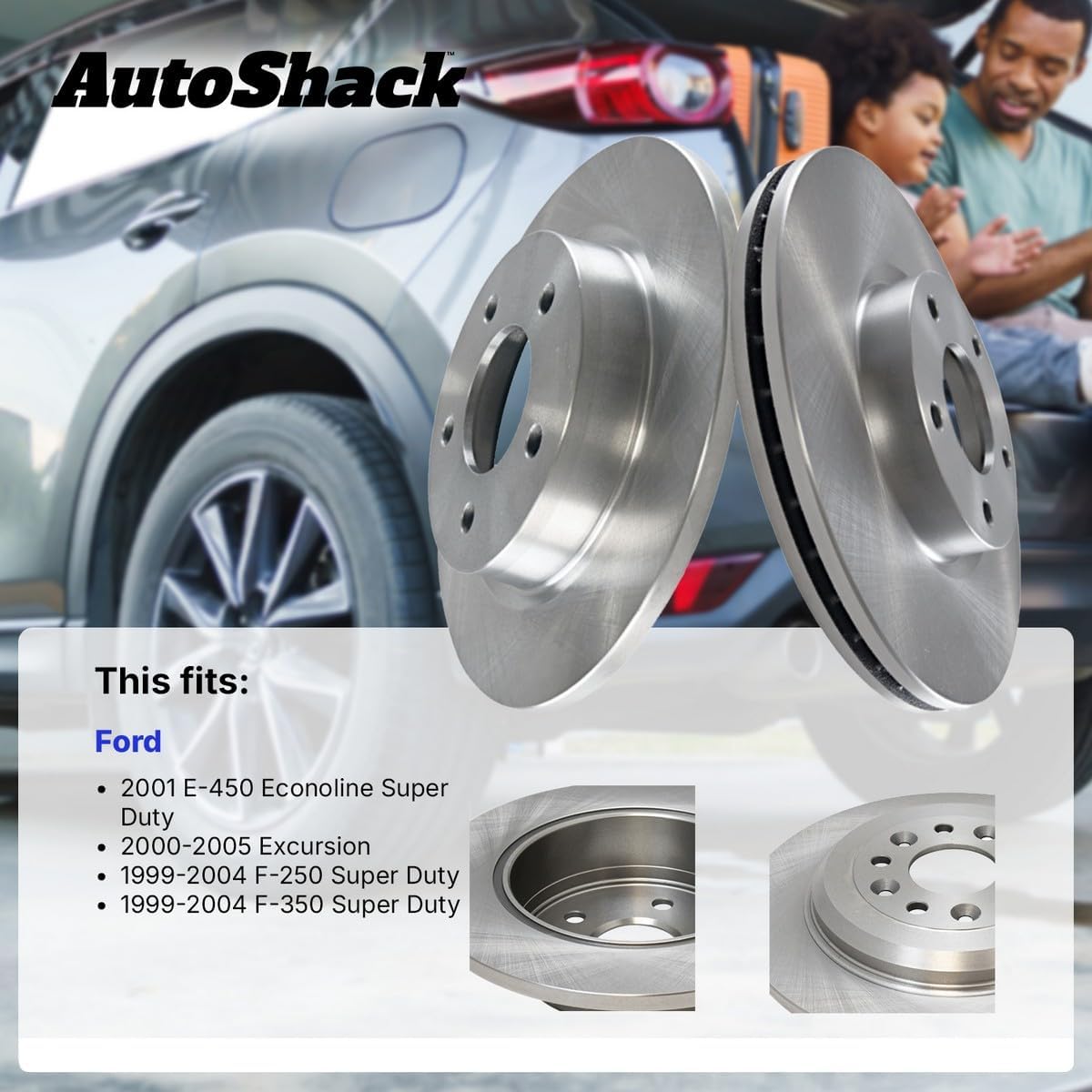 AutoShack Rear Vented Brake Rotors 2-PC Set Replacement for 2000-2005 Ford Excursion 1999-2004 Ford F-250 Super Duty 12.83" (325.8 mm)