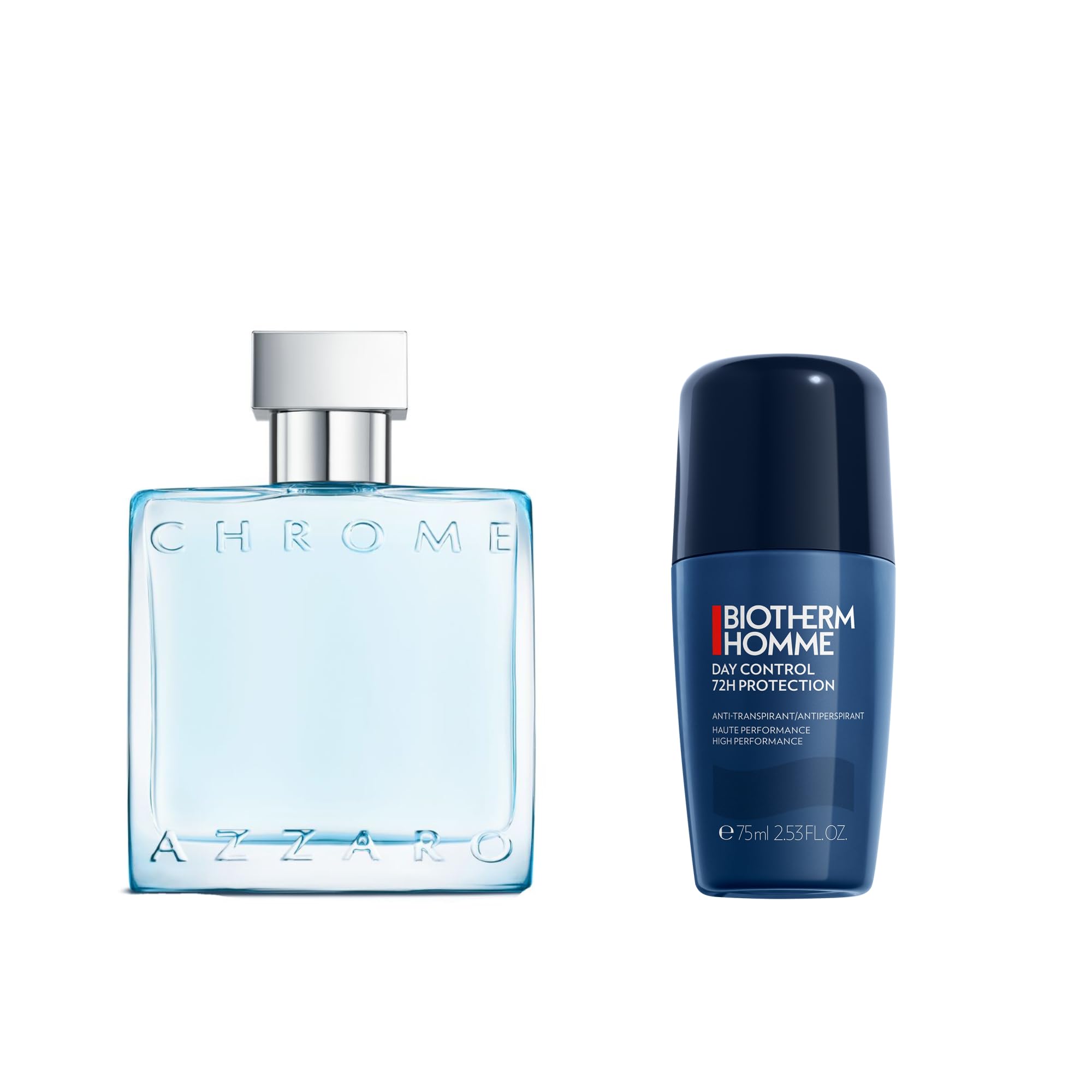 Lot de Azzaro Chrome Eau de Toilette en Spray Vaporisateur Homme 50 ml + Biotherm Day Control Déodorant Anti-Odeur, Efficacité 72H, Tous Types de Peau