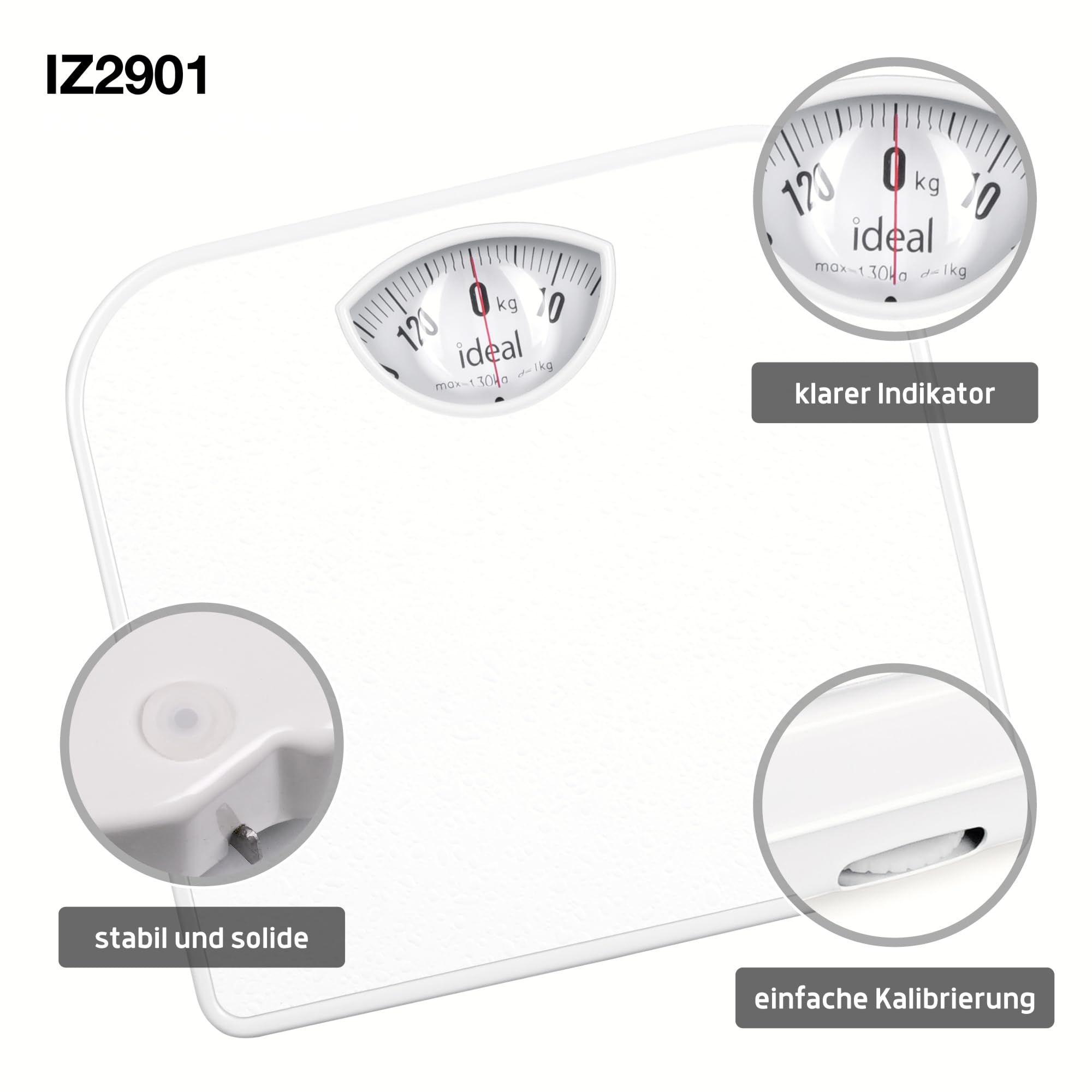 Báscula de baño analógica clásica MECÁNICA PARA 130 KG IZ9201 BLANCO