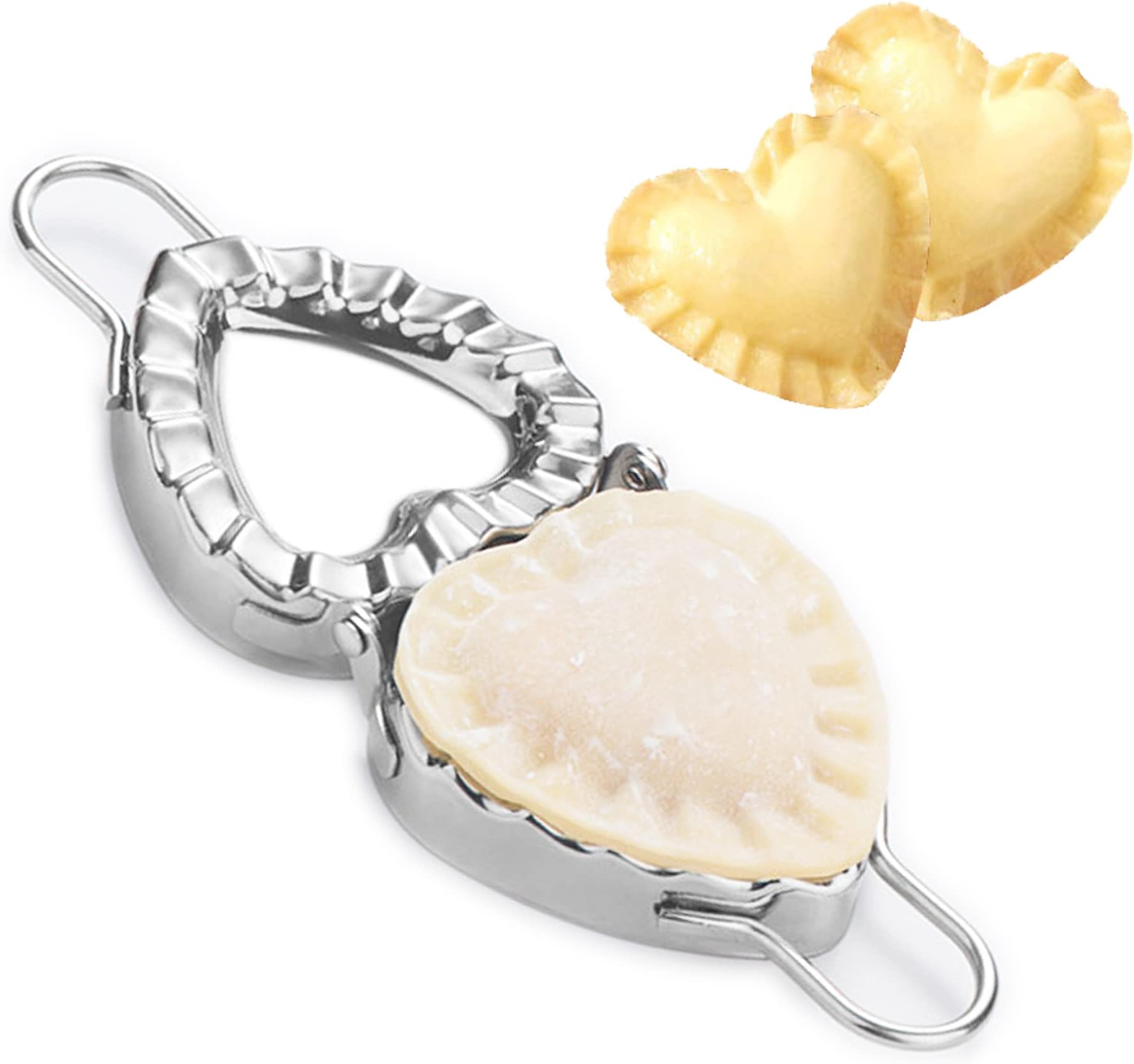 Heart Shaped Ravioli Mold Pierogi Dumpling Maker, Stainless Steel Goya Empanada Press Mold, Ravioli Mould Crimper, Wraper Dough Cutter - for Small Pie Ravioli Chinese Dumpling Pastry, Silver