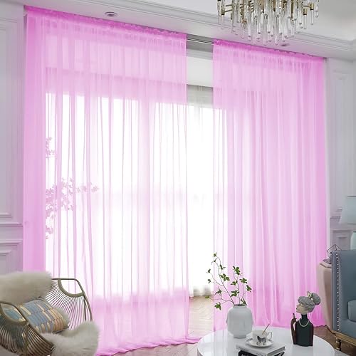 Cortinas traslúcidas para la ventana de color rosa, 2 paneles de 95 pulgadas de largo, con bolsillo básico para la barra de la cortina, para la