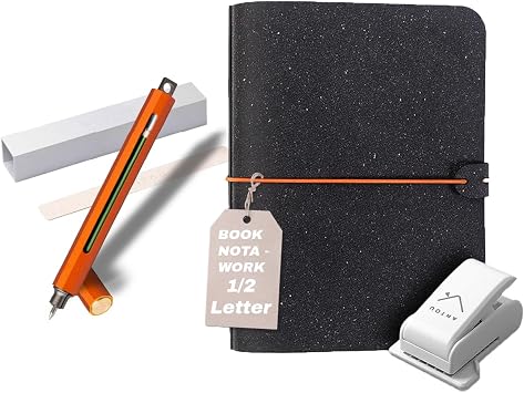 Pen C Mini-Orange Bundle with Book NOTA Recycled Leather Magnetic Binder Journal Notebook-Work