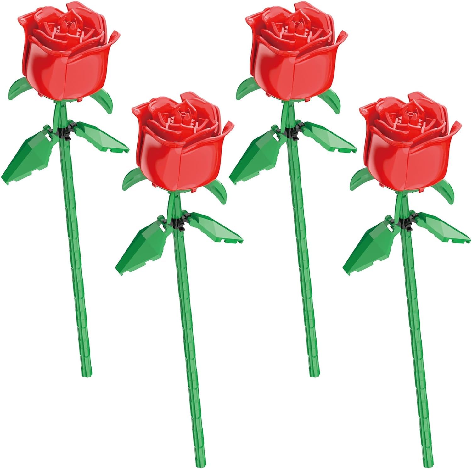 Azonee Flower Bouquet Building Kit Sets, Mini L*go Rose Flower Bouquet Building Sets for Mother's Day, Artificial Faux Flowers, DIY Unique Home Décor, Idea Gifts, Valentine's Day Gift, 4 Pcs