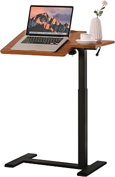 Adjustable Overbed Bedside Table with Wheels, Rolling Laptop Desk