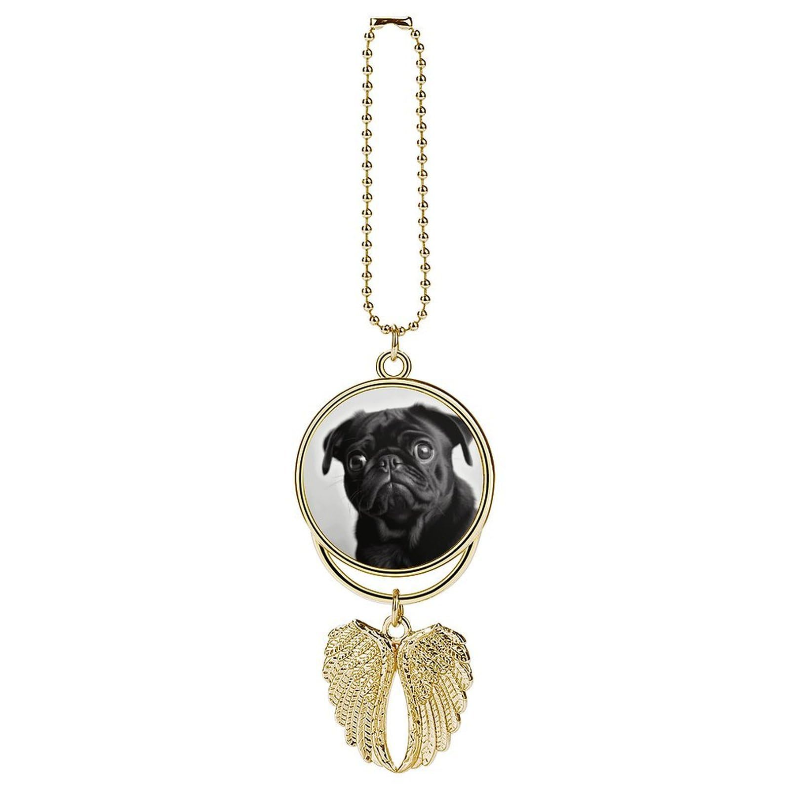 Cute Black Pug Dog Car Charm, Alloy Rear View Mirror Pendant, Bling Funny Car Hanging Ornament Gift for Women Men, Car Pendant Lucky Auto Interior Decoration Accessories Golden-Style