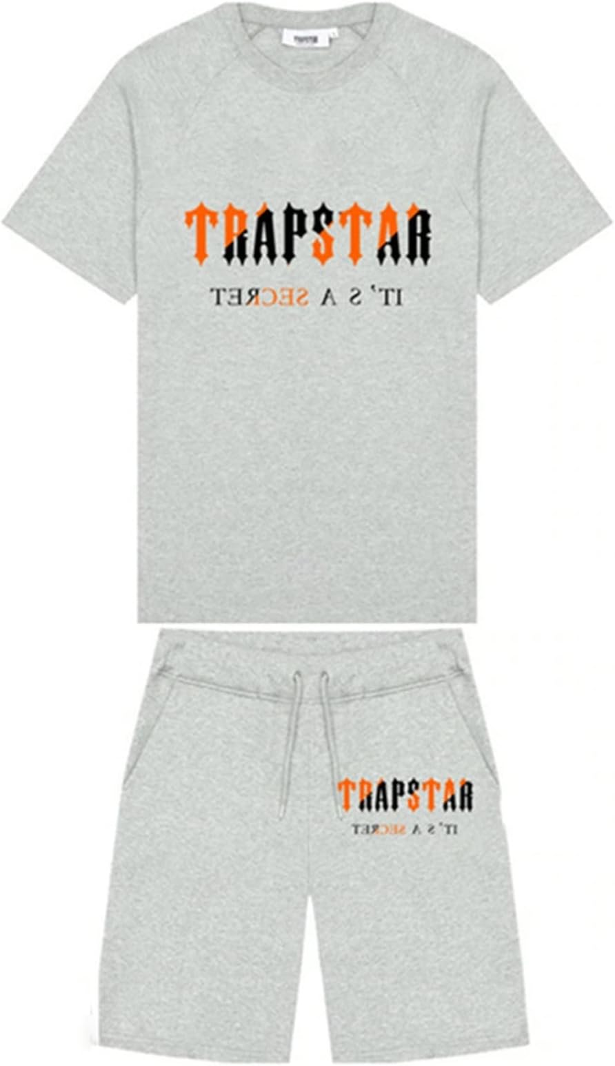 Trapstar Letters Printed Casual Sportswear Suit, Men and Women T-Shirt + Shorts + Hat 3 Piece, Loose Jogging Short Sleeve Tracksuits (Color : D2, Size : Medium)