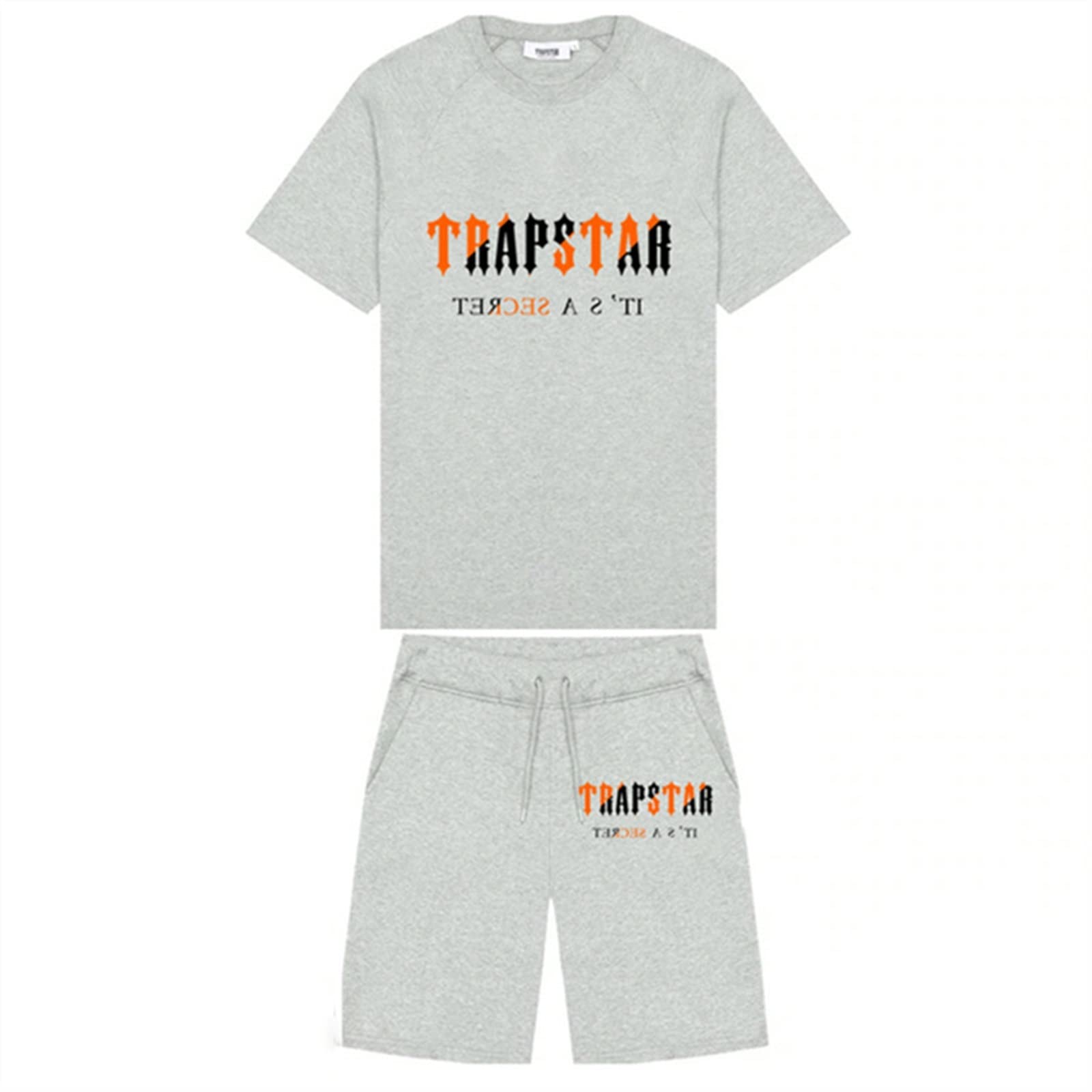 YOUPO Trapstar Letters Printed Casual Sportswear Suit, Men and Women T-Shirt + Shorts + Hat 3 Piece, Loose Jogging Short Sleeve Tracksuits (Color : D2, Size : Large)