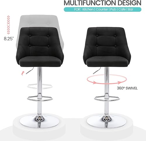 Miniatura 5 de Brage Living Taburete de bar giratorio, altura de mostrador ajustable con respaldo alto, silla de bar tapizada de tela para cocina, comedor, pub,