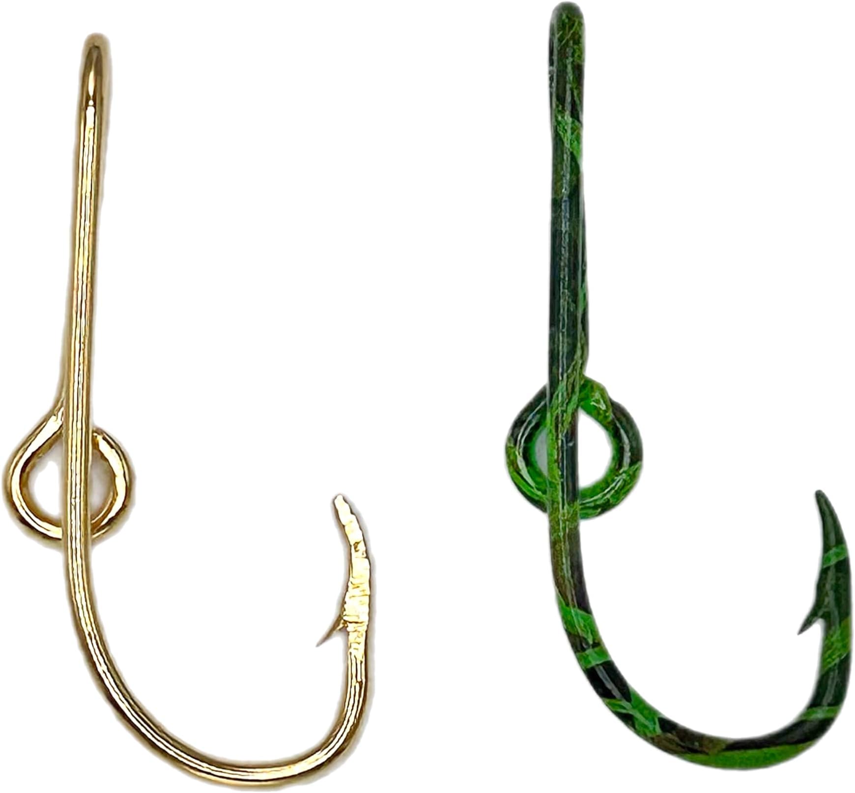 Two Fish Hook Hat Pins Camo and Gold Hat Hook Set of Two Hooks one Camo and one Gold