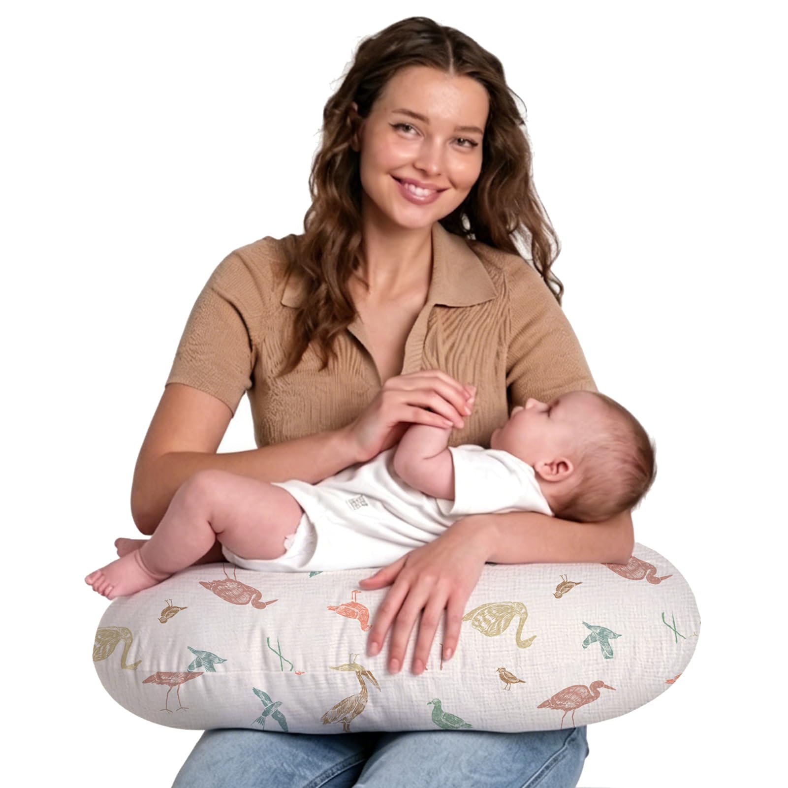 Little Grape Land Enhanced Muslin Nursing Pillow, Ultra Firm Breastfeeding Pillow with 100% Cotton Breathable &amp; Removable Cover, Breast Feeding Pillows for Babies 0-12 Months