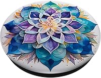 Vista 2 de Mandala colorido púrpura azul acuarela diseño PopSockets estándar PopGrip