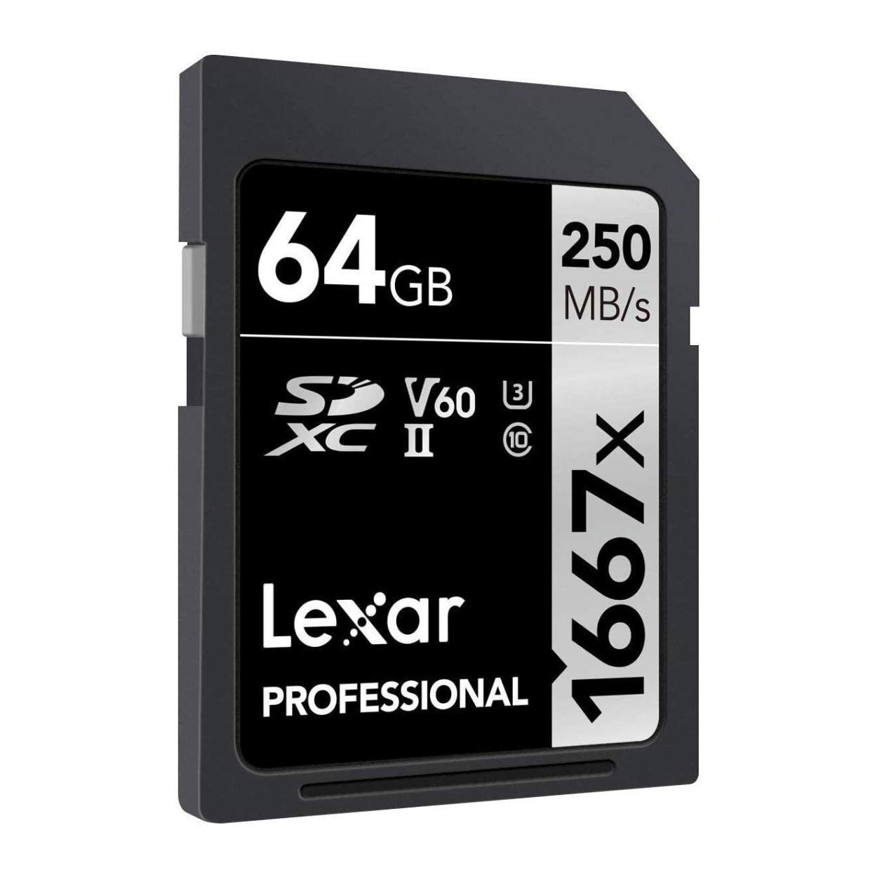 Lexar Tarjeta de Memoria SDXC Profesional de 64 GB 1667x, UHS-II, C10, U3, V60, vídeo Full-HD y 4K, hasta 250 MB/s de Lectura, para fotógrafos Profesionales, videógrafos, entusiastas (LSD64GCBNA1667)