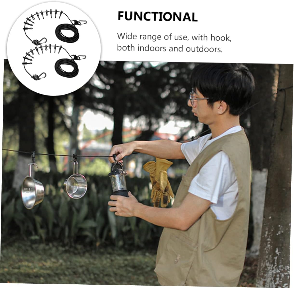 2pcs Adjustable Outdoor Clothesline Clips Camping Clothes Hanging Rope Portable Laundry Drying Line for Home Travel