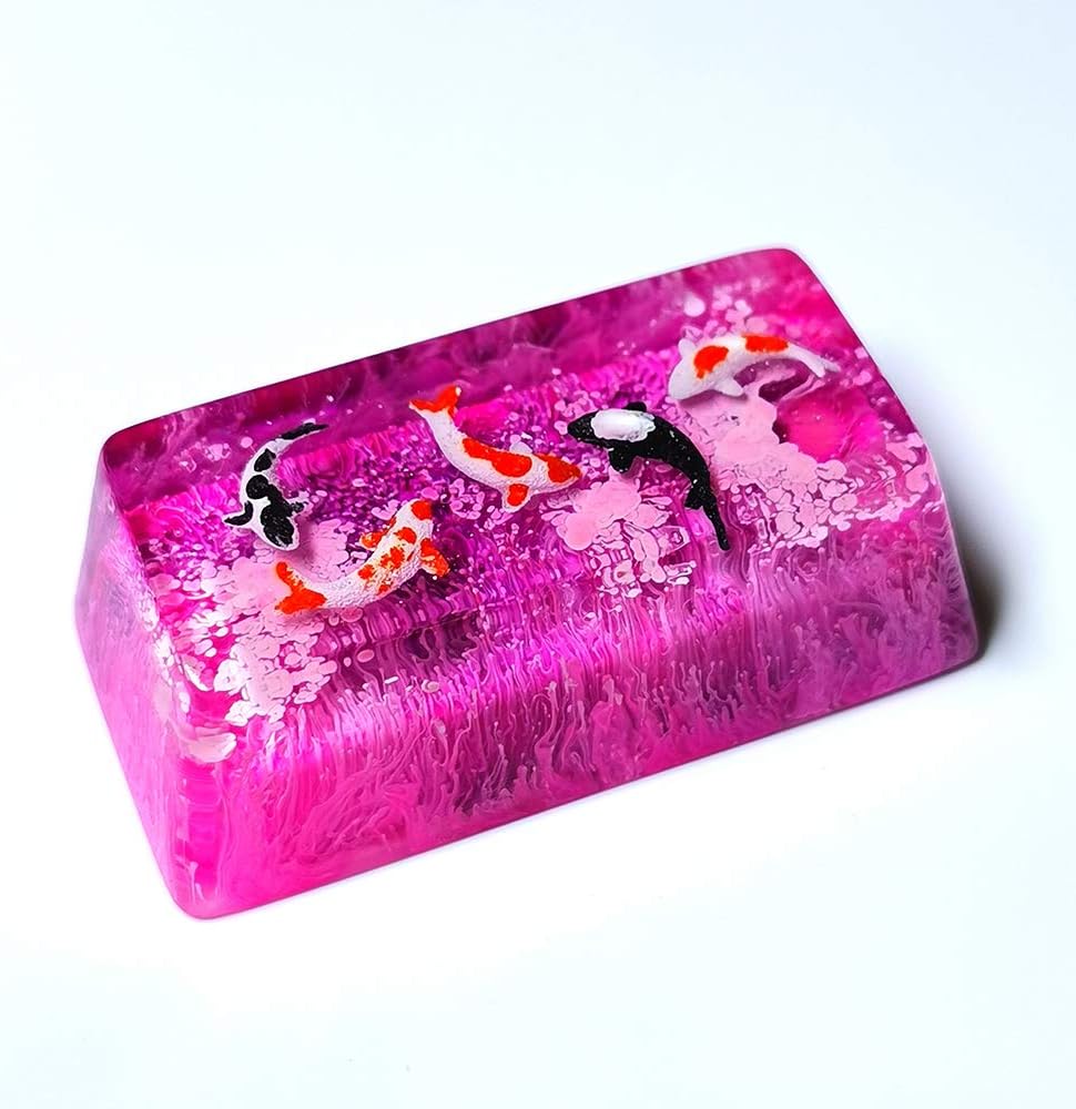 Pond Scenery Koi Backspace Resin Keycaps for Cherry Mx Switch Mechanical Gaming Keyboard Keycaps Replace Hand Made OEM Keycaps (Koienter3)