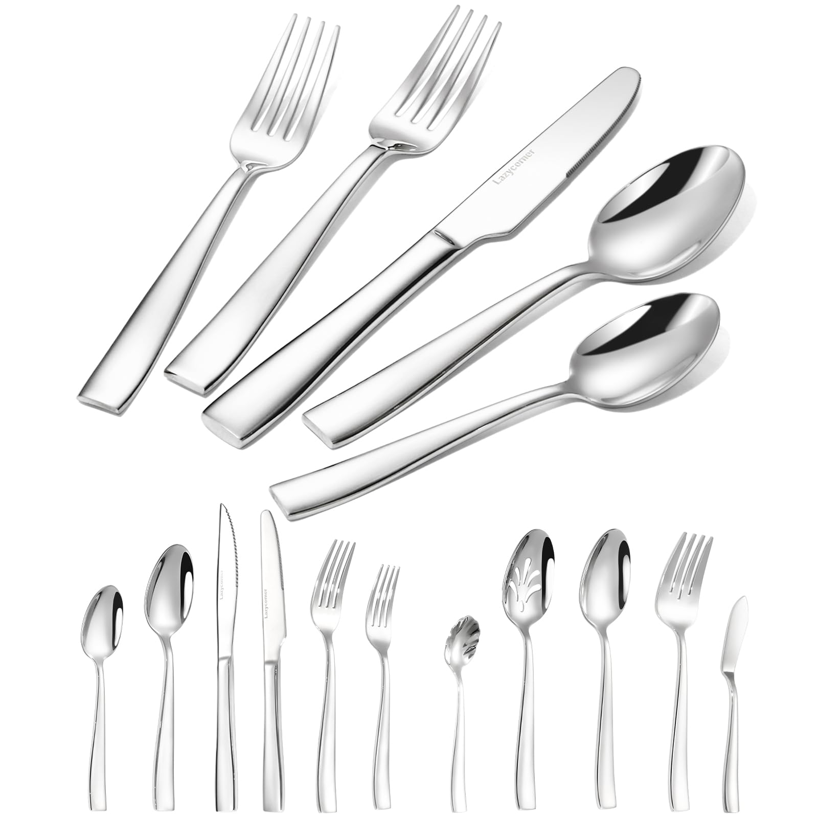 Silverware Set for 8, 53-Piece Premium Stainless Steel Flatware Set, Heavy Duty Cutlery Set with Modern Square Handle, Mirror Polished, Dishwasher Safe, Gift for Wedding Housewarming