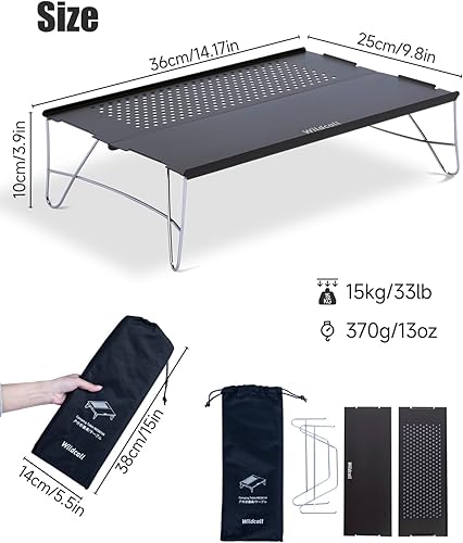 Miniatura 10 de WildCall Mini mesa plegable individual ultraligera compacta con bolsa de transporte para mochilero, campamento, senderismo, playa (plateado)