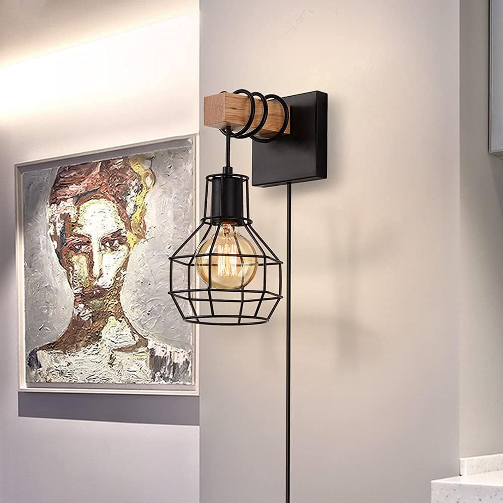 Lightess Plug in Wall Sconce Dimmable, Wall Light with Dimmer On/Off Switch, Industrial Metal Black Wall Lamp for Living Room LG9872949