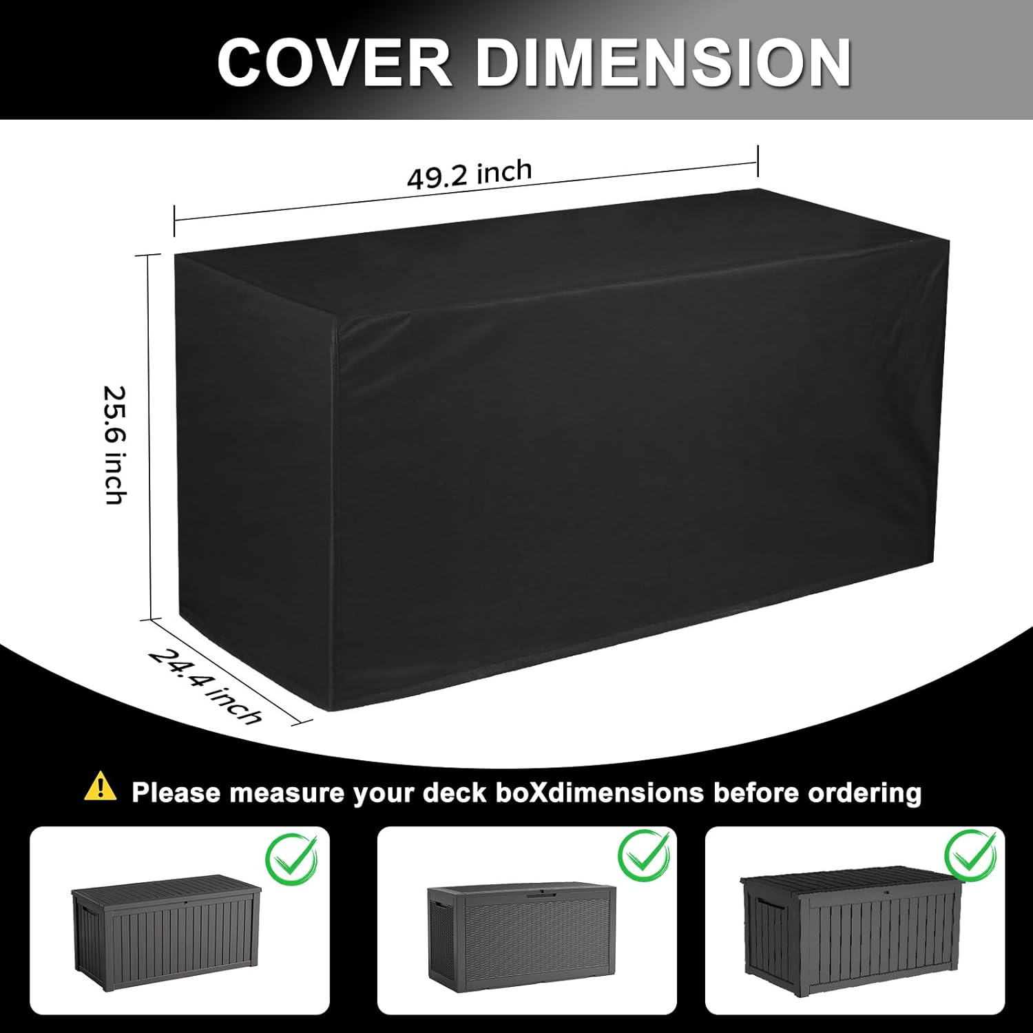 Deck Box Cover, Outdoor Storage Box Cover for 100 Gallon Deck Box &Outside Patio Storage Bench - 600D Heavy Duty Waterproof Rectangular Fire Pit Table Covers, Black(49" L x 24" W x 25" H)