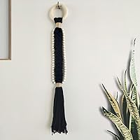 YarnieJiajia Black Boho Macrame Wall Hanging with Wood Bead Tassels - Rustic Farmhouse Decor for Living Room Bedroom Entryway